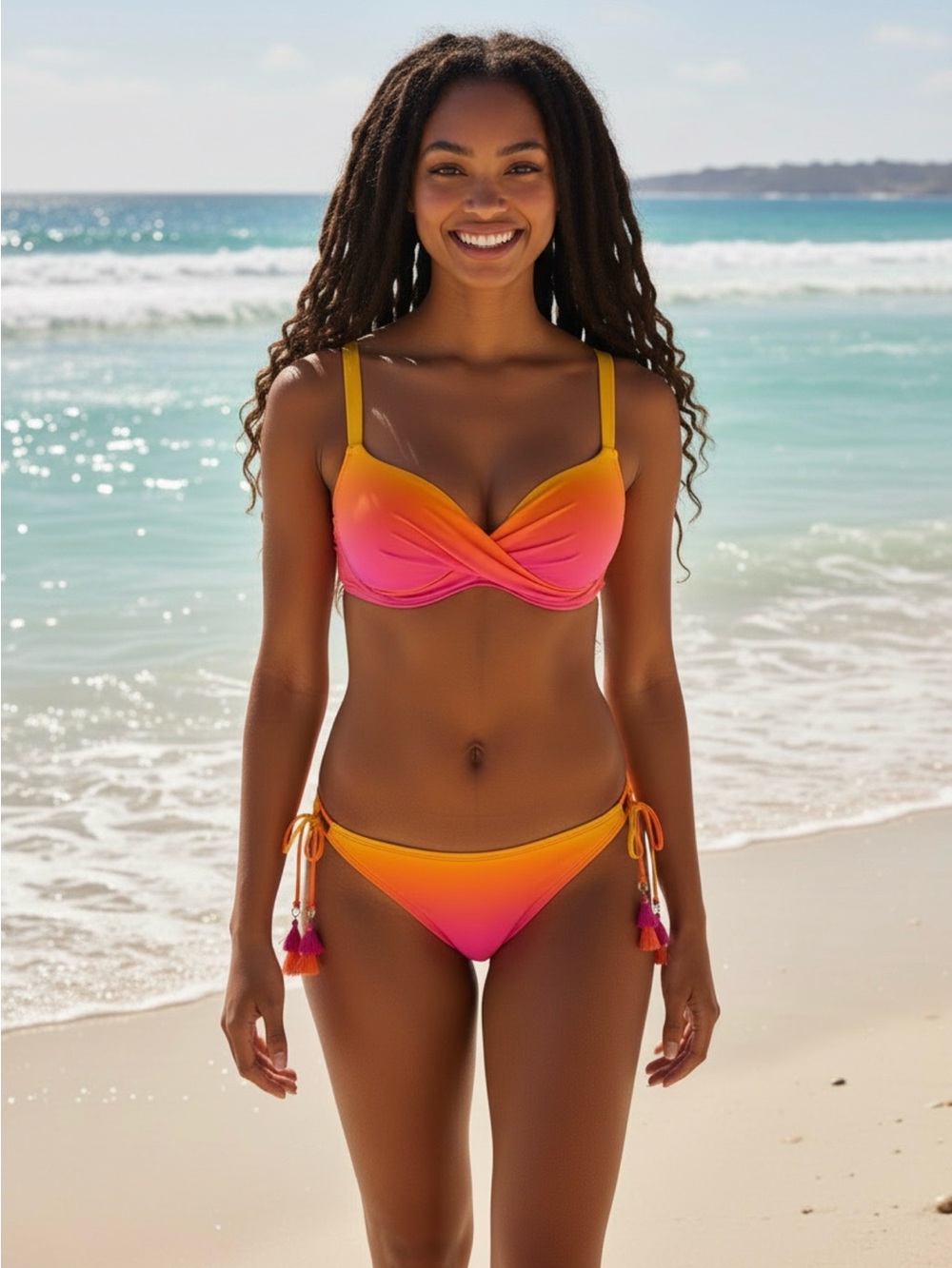 Bleu Rod Beattie BEAT THE HEAT Ombre Pink and Orange Twist Bikini Size 14 / 38D